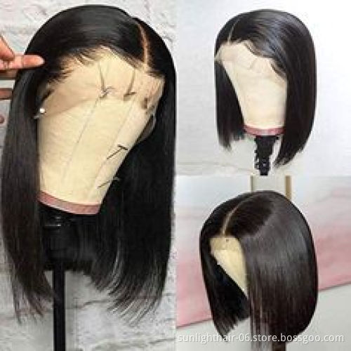 Sunlight 13x6x1T-part 100% human hair wigs brazilian Cambodian raw hair short straight bob human hair wig for black women